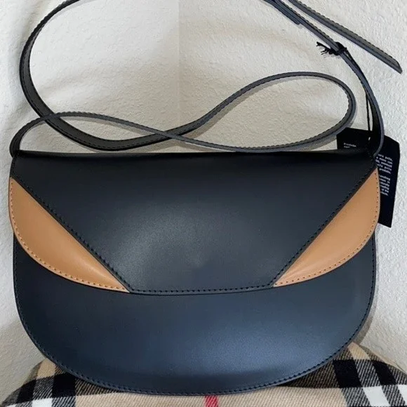 NWT Valentina Fiore Italian Black and Brown Leather Crossbody - Picture 7 of 16